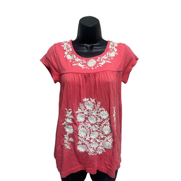 Garnet Hill Women's Embroidered Coral Shirt - XS - Picture 1 of 11